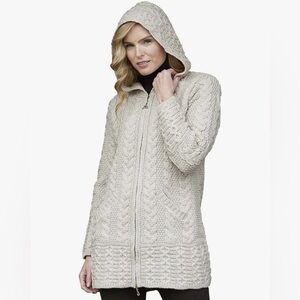 Inis Crafts Irish Wool zip up cardigan with hood